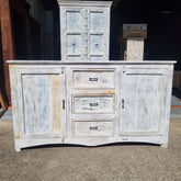 Indian Handmade Carved Solid Hard Wood Carved 2 Doors & 3 Drawers Sideboard White 165X40X95Cm